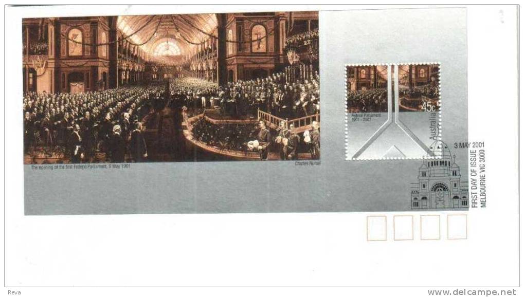 AUSTRALIA FDC OPENING OF 1ST PARLIAMENT 100 YEARS  1 STAMP ON M/S  DATED 03-05-2001 CTO SG? READ DESCRIPTION !! - Lettres & Documents