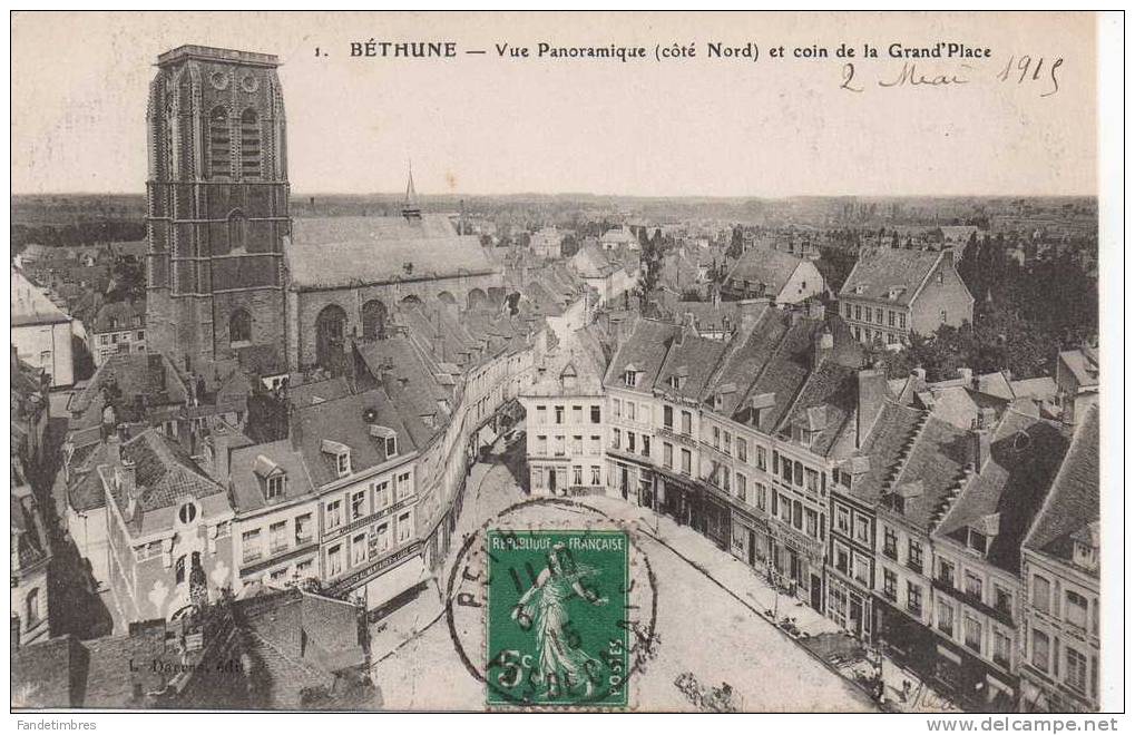 CPA : BÉTHUNE (N° 1) : Vue Panoramique (côté Nord) Et Coin De La Grand'Place - Bethune