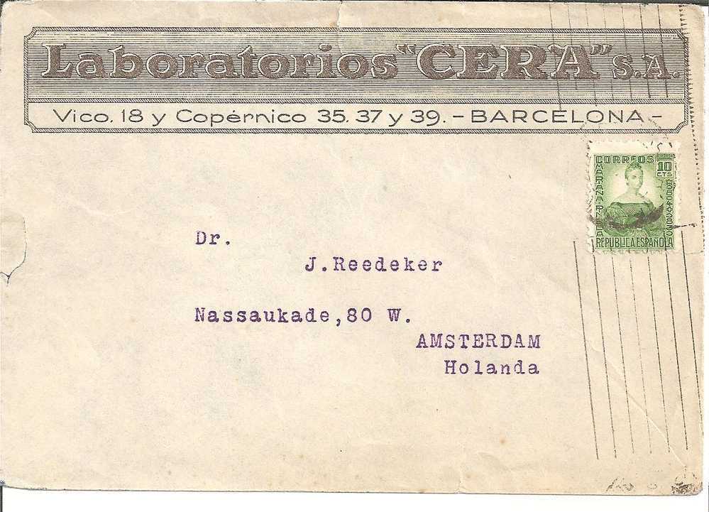 EP210d/   Spanien, Brief,  Mi, Mirana Pineda, Drucksache N.  Amsterdam Holland  Ex  Barcelona (Laboratorios Cera) 1935 - Briefe U. Dokumente