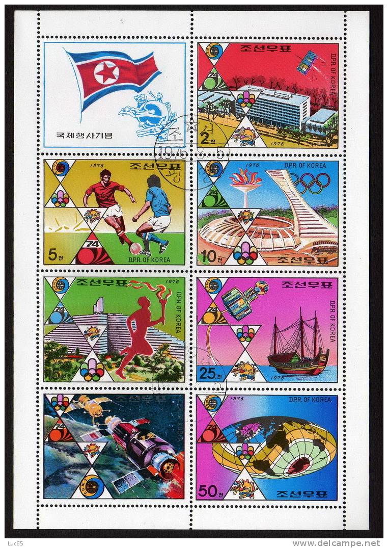 Corée  1976   Feuillet De 8 Timbres  Drapeau  Football  Sport  Bateau  Espace - Corée (...-1945)