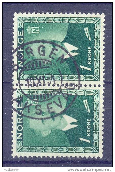 Norway 1946 Mi. 315    1.00 Kr King König Haakon VII (in Pair) Deluxe Cancel BERGEN - LAKSEVÅG !! - Used Stamps