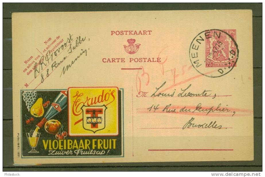 BELGIQUE Publicité Sur Entier Postal  Type Armoiries Obl. - Andere & Zonder Classificatie