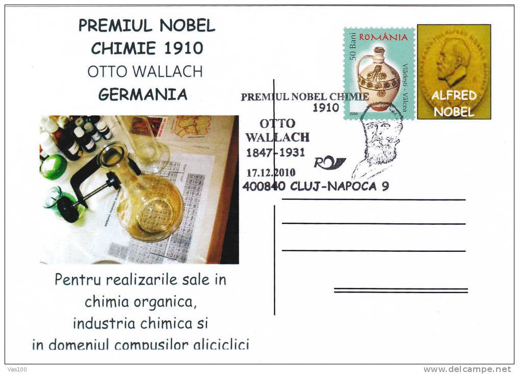 The Nobel Prize In Chimie 1910 OTTO WALLACH Card Obliteration Commemorat. Cluj-Napoca, Romania. - Química