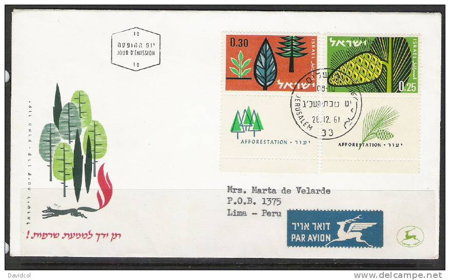 S738.-.ISRAEL .-. 1961 .-.SCOTT # : 212-213 .-.  CIRCULATED FDC .-. ACHIEVEMENTS OF AFORESTATION PROGRAM - Lettres & Documents