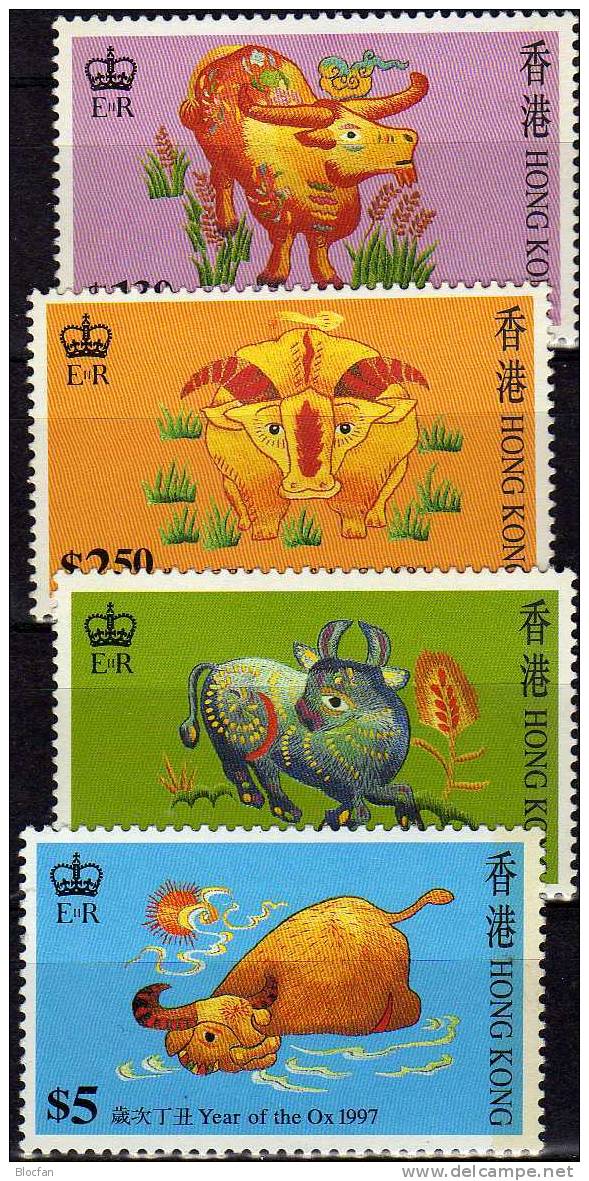 Jahr Des Ochsen 1997 Hongkong 785/8, ZD Plus Block 45 ** 12€ Chinesisches Neujahr Stickerei Bloc Sheet From HONG KONG - Collections, Lots & Series