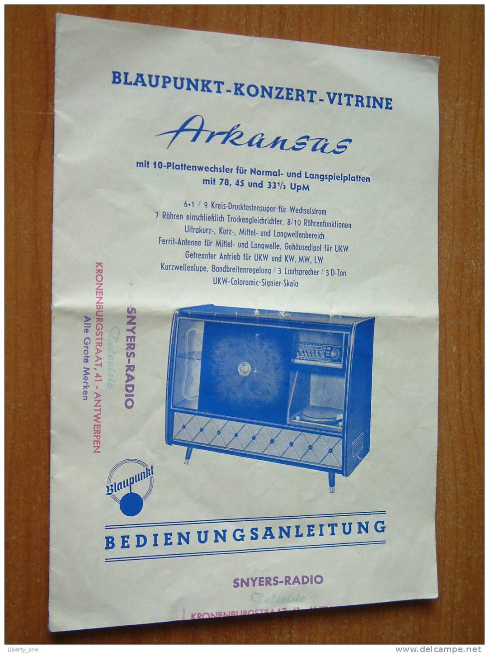 BLAUPUNKT - KONZERT - VITRINE ARKANSAS / BEDIENUNGSANLEITUNG - GEBRUIKSAANWIJZING Anno ?? ( Zie Photo Voor Details ) ! - Literatur & Schaltpläne