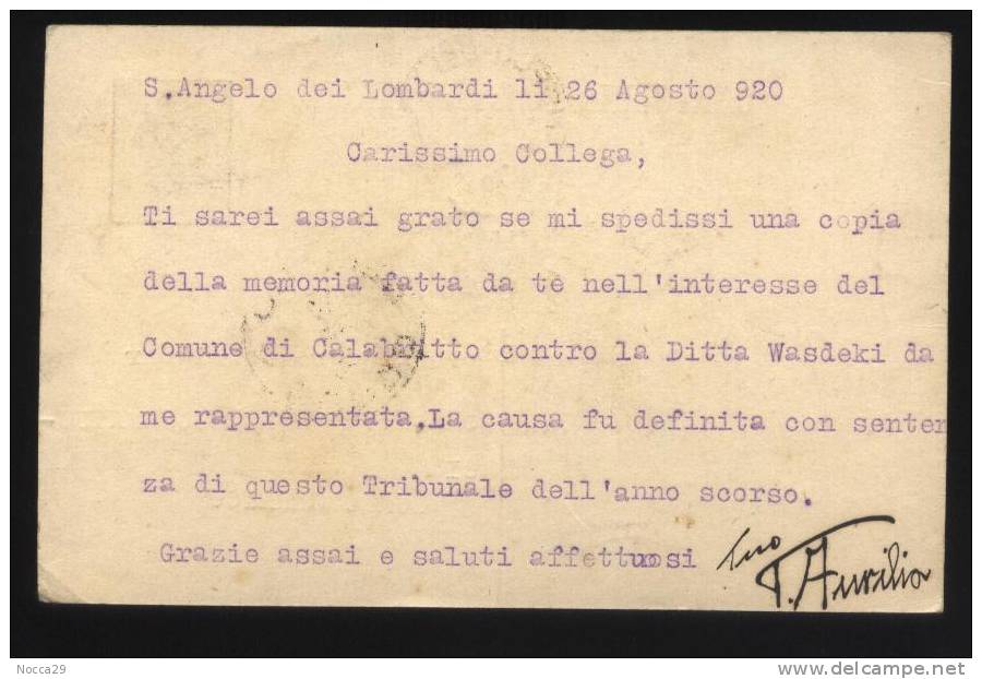 S.ANGELO DEI LOMBARDI - AVELLINO 1920 CARTOLINA INTESTATA - Avellino