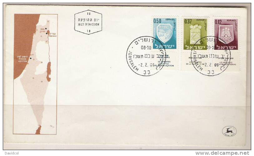 S726.-.ISRAEL .-. 1965 .-.SCOTT # : 282,287,288 .-. TOWNS EMBLEMS - Covers & Documents