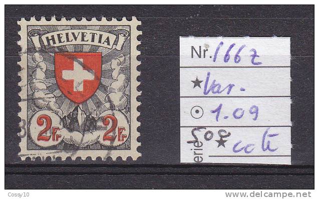 1933/34     N° 166z    VARIETE  1.09  COTE  500 FRS.  OBLITERE      CATALOGUE   ZUMSTEIN - Abarten