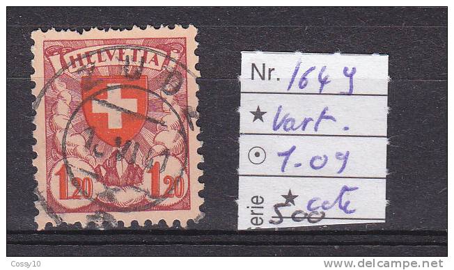 1940     N° 164y    VARIETE  1.09  COTE  500 FRS.  OBLITERE      CATALOGUE   ZUMSTEIN - Varietà