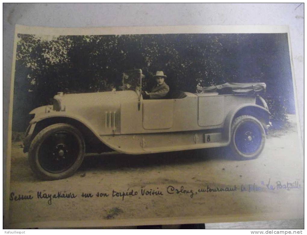 Photo  (agrandisseme D´epoque ?)rare  Sessue ? Hayakawa Sur Son Torpedo Voisin Colong? En Tournant Le Film "la Bataille" - PKW