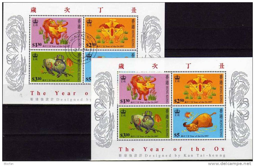 Year Of The Ox 1997 Hongkong 785/8, ZD, Block 45 ** Plus O 27€ Chinesisches Neujahr Stickerei Bloc Sheet From HONG KONG - Blocs-feuillets