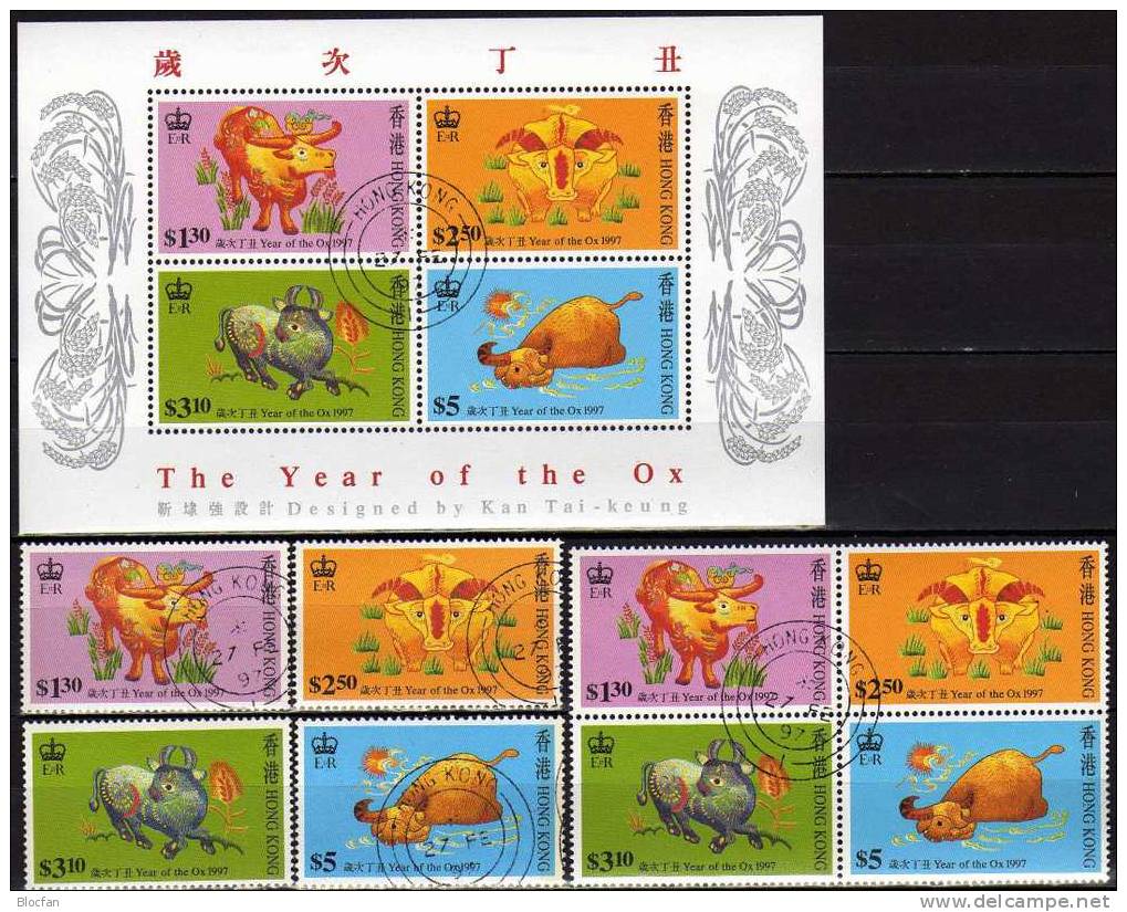 Year Of The Ox 1997 Hongkong 785/8, ZD, Block 45 ** Plus O 27€ Chinesisches Neujahr Stickerei Bloc Sheet From HONG KONG - Blocchi & Foglietti