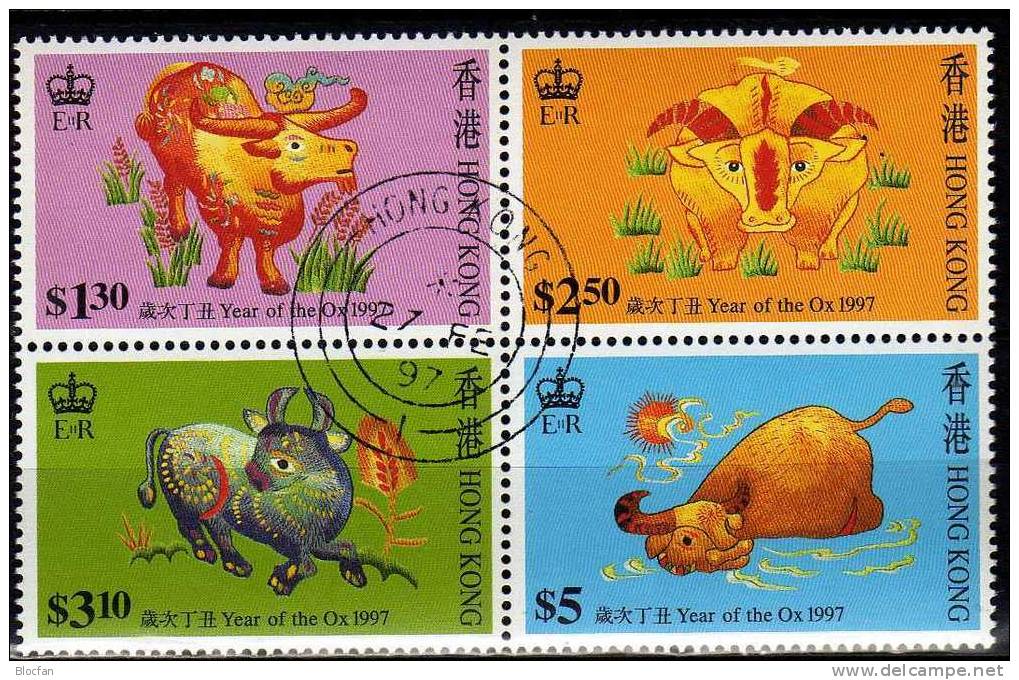 Year of the Ox 1997 Hongkong 785/8, ZD, Block 45 ** plus o 27€ Chinesisches Neujahr Stickerei bloc sheet from HONG KONG