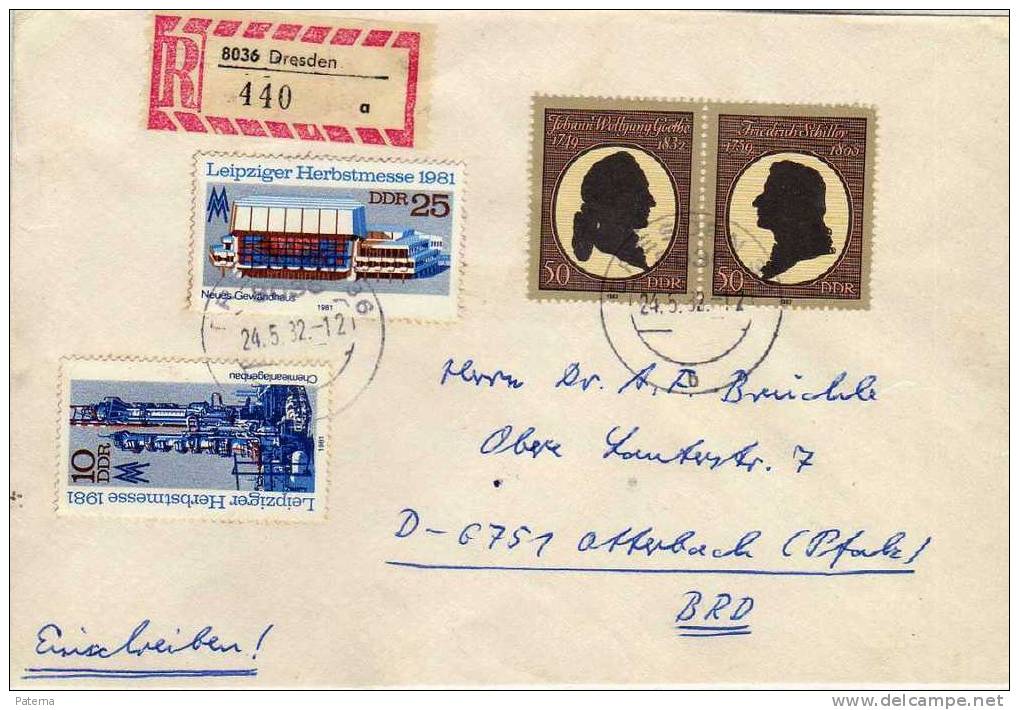 Carta,,certificada, DRESDEN 1982 ,DDR, (Alemania) ,cover, Letter - Storia Postale