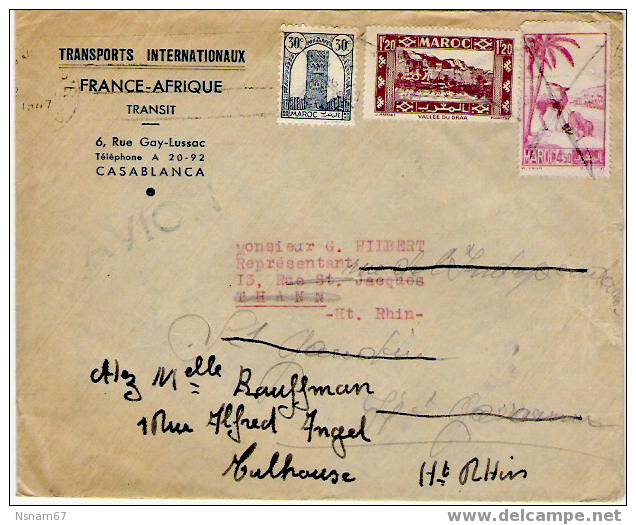 N523 - Enveloppe Timbres Marocains - 1947 - à Detination De THANN - Alsace - France - - Morocco (1956-...)