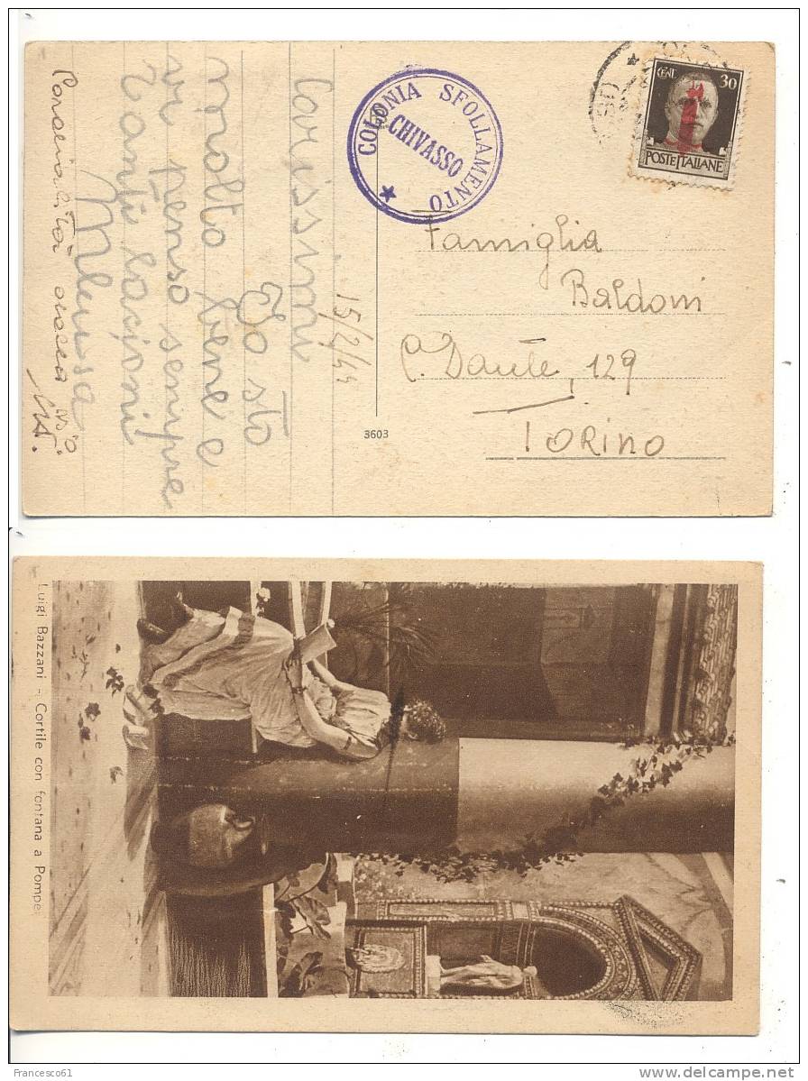 839$$$ 1944 RSI 30c Imperiale Sovrastampato 15-2-1944 CHIVASSO COLONIA SFOLLAMENTO - Storia Postale