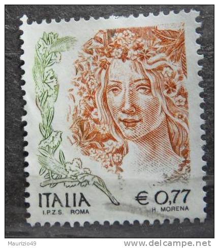 2002 Nr 2591 ITALY La Donna Nell'arte € 0,77 Scritta Inf.  IPZS ROMA - MACCHIA DI COLORE IN ALTO X SPOSTAMENTO COLORI - 2001-10: Usati