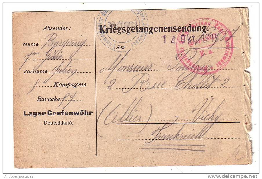 Génie Bargoing 1915 Prisonnier De Guerre Kriegsgefangenensendung  Grafenwöhr Bavière Lager Bayern Allemagne - Guerre Mondiale (Première)