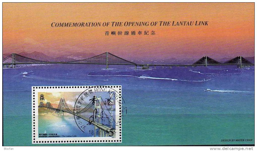 New Bridge to China 1997 Lantau-Brücke Hongkong 818+Block 53 **/o 11€ Architektur Wahrzeichen bridges sheet bf HONG KONG