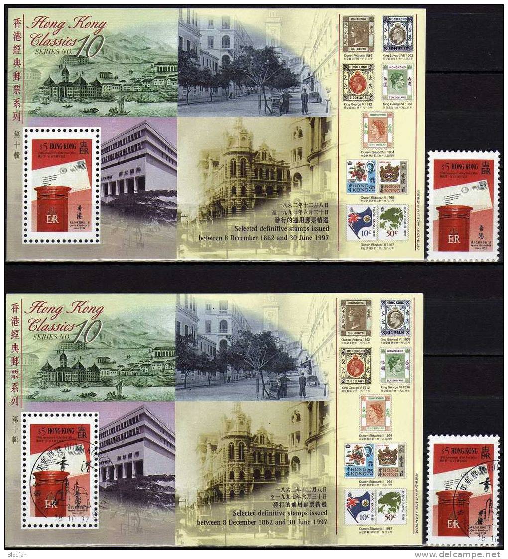 Post-Box Historie Der Post 1997 Hongkong 819, Block 55 ** Plus O 22€ Stamp On Stamp Queen Elisabeth II. Sheet HONG KONG - Blocks & Sheetlets