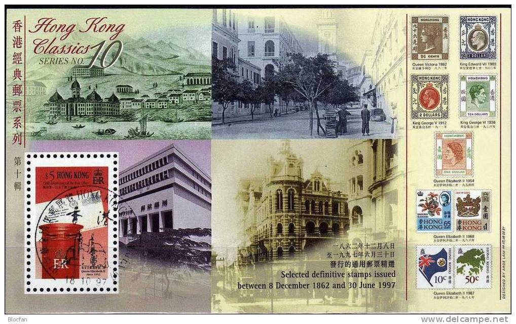 Post-Box Historie Der Post 1997 Hongkong 819, Block 55 ** Plus O 22€ Stamp On Stamp Queen Elisabeth II. Sheet HONG KONG - Blocs-feuillets