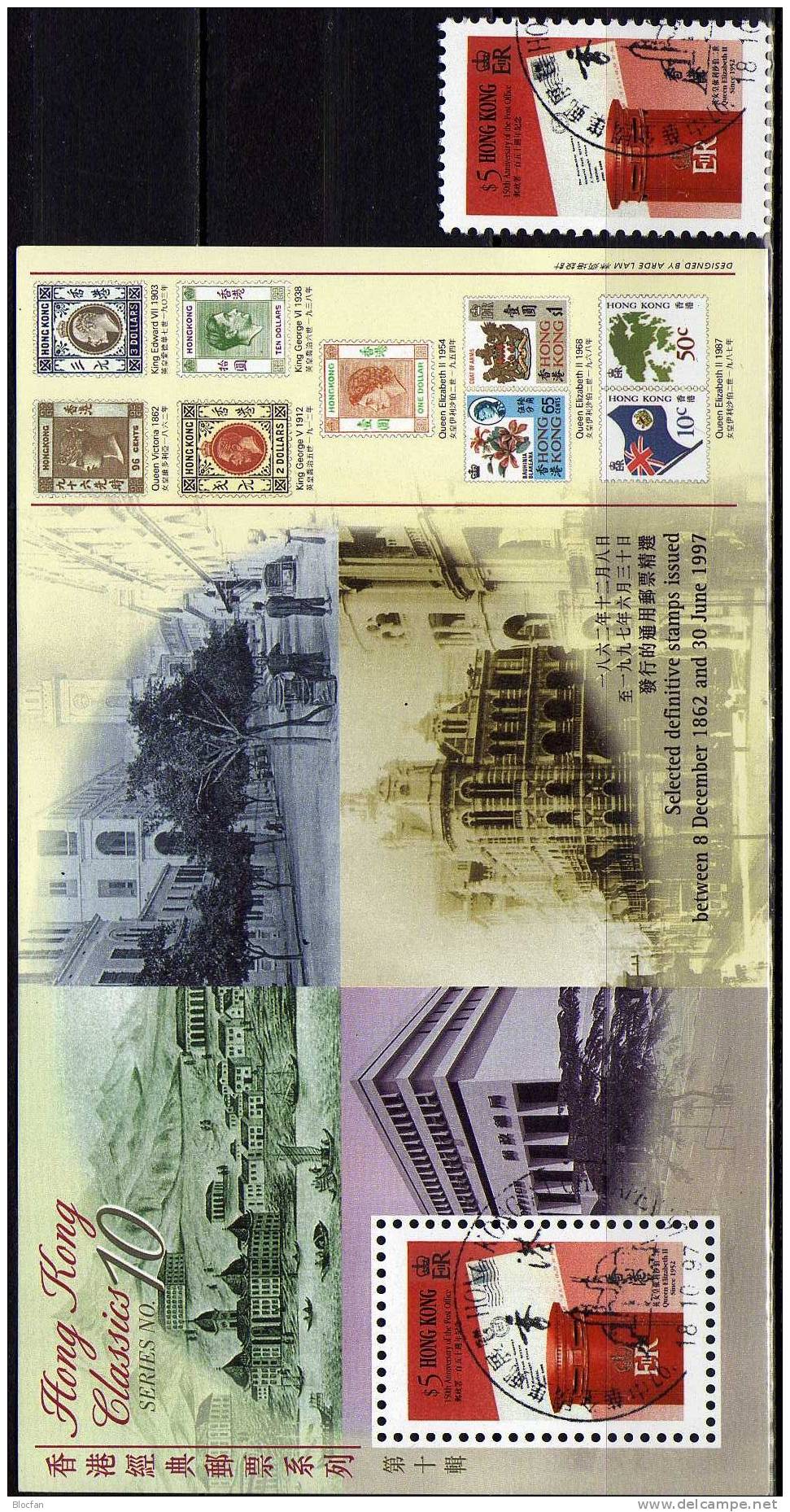 Post-Box Historie der Post 1997 Hongkong 819, Block 55 ** plus o 22€ stamp on stamp Queen Elisabeth II. sheet HONG KONG