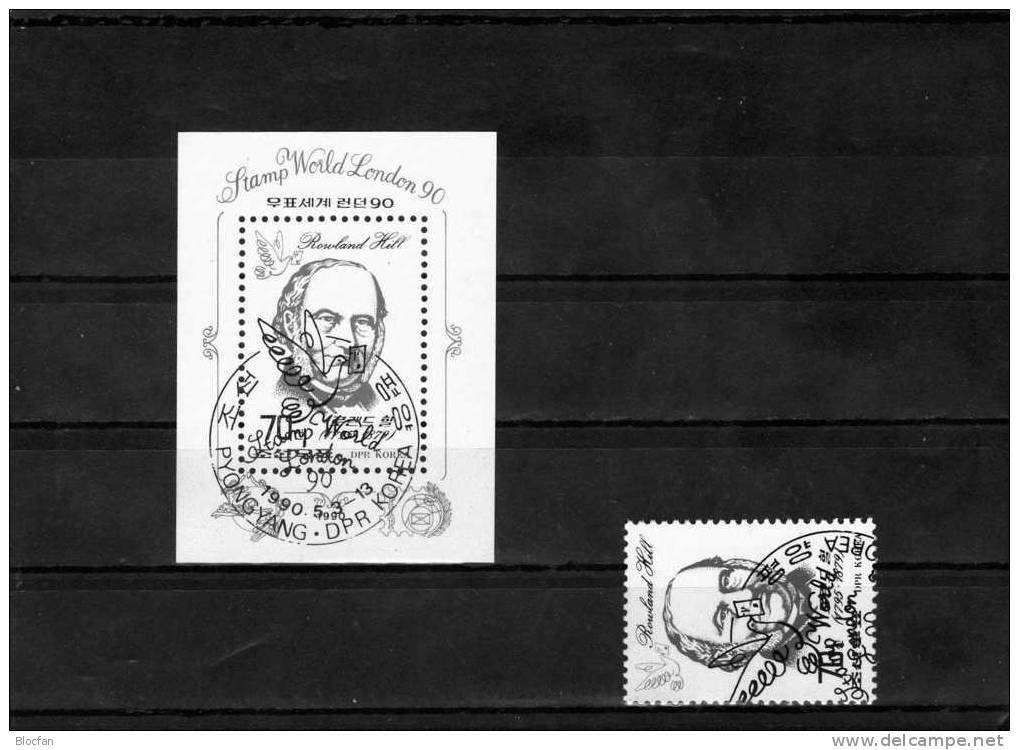 150 Jahre Briefmarken London 1990 Korea 3044/9, 4-Block Plus Block 253 O 13€ STAMP-WORLD Sir Roland Hill Stamp UK #1 - Corea (...-1945)