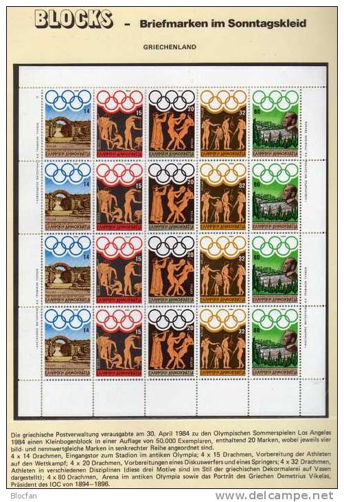 Olympia Los Angeles 1984 Griechenland 1557/1KB ** 50€ Historische Athleten Antike Stadion Diskus Olympic Sheet Of Hellas - Ganze Bögen