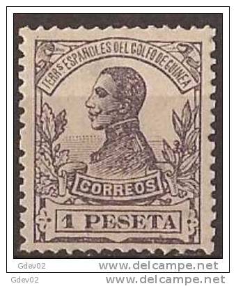 GUI95-LB283TEURESCOLGUI.Guinee .GUINEA ESPAÑOLA.Alfonso Xlll.1913. (Ed 95**) Sin Charnela.LUJO - Guinea Española