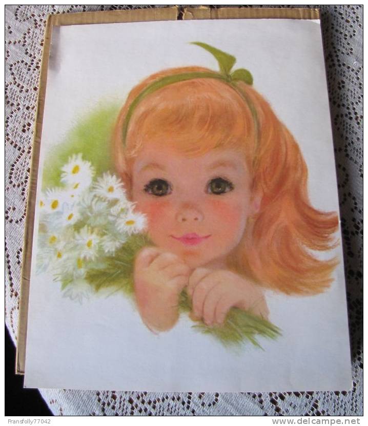 LITHOGRAPH OF Beautiful LITTLE GIRL W DAISIES By FRANCES HOOK For NORTHERN PAPER MILLS Advertising 1960 - Lithographies