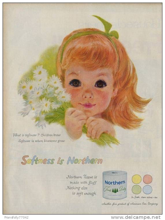 LITHOGRAPH OF Beautiful LITTLE GIRL W DAISIES By FRANCES HOOK For NORTHERN PAPER MILLS Advertising 1960 - Lithographies