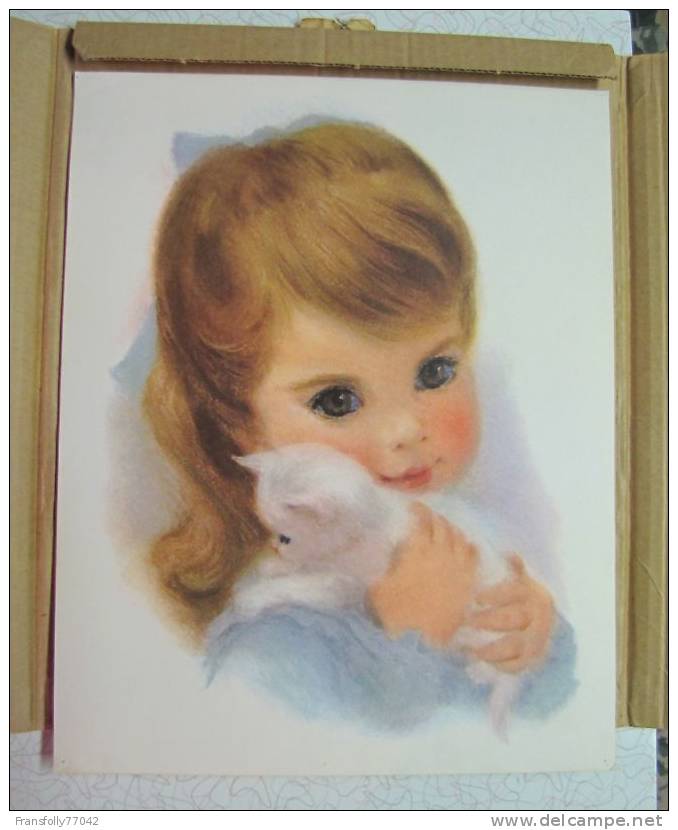 LITHOGRAPH OF Beautiful LITTLE GIRL W KITTEN By FRANCES HOOK For NORTHERN PAPER MILLS Advertising 1960 - Lithographies