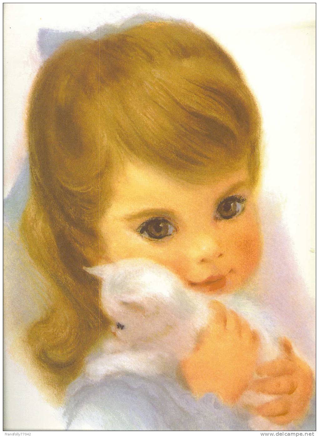 LITHOGRAPH OF Beautiful LITTLE GIRL W KITTEN By FRANCES HOOK For NORTHERN PAPER MILLS Advertising 1960 - Lithographies