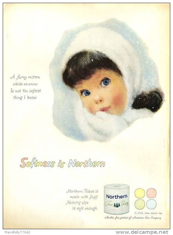 LITHOGRAPH OF Beautiful LITTLE GIRL In MITTENS By FRANCES HOOK For NORTHERN PAPER MILLS Advertising 1960 - Lithographies