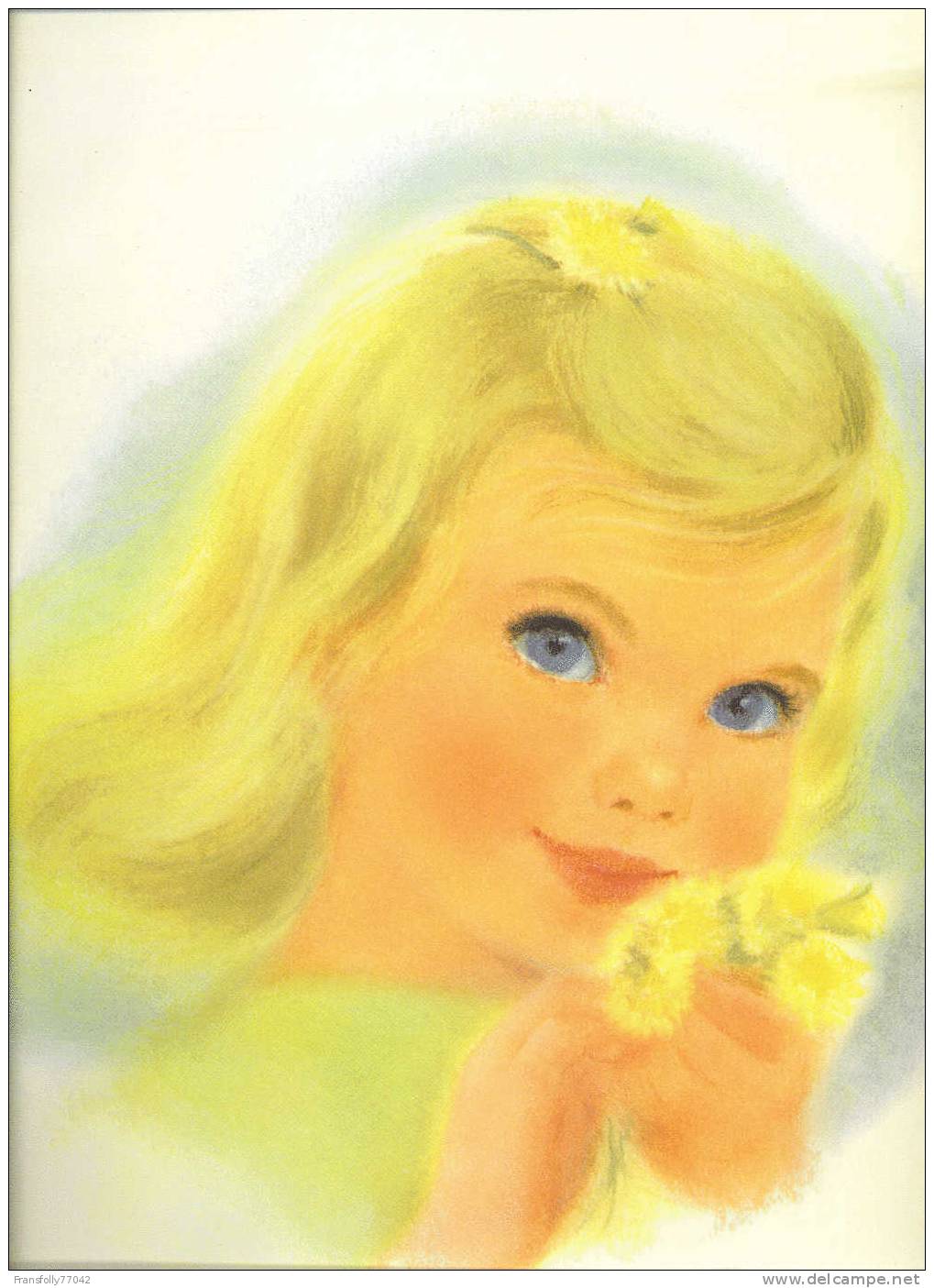 LITHOGRAPH OF Beautiful LITTLE GIRL W YELLOW POSY By FRANCES HOOK For NORTHERN PAPER MILLS Advertising 1960 - Lithographies