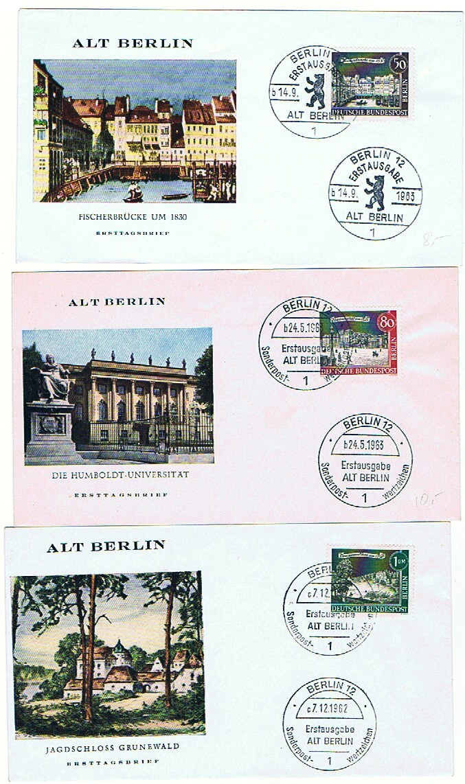 1962   Alt Berlin   50 Pf, 80 Pf, 1 DM FDC Mi Nr 224, 227, 229 - Briefe U. Dokumente