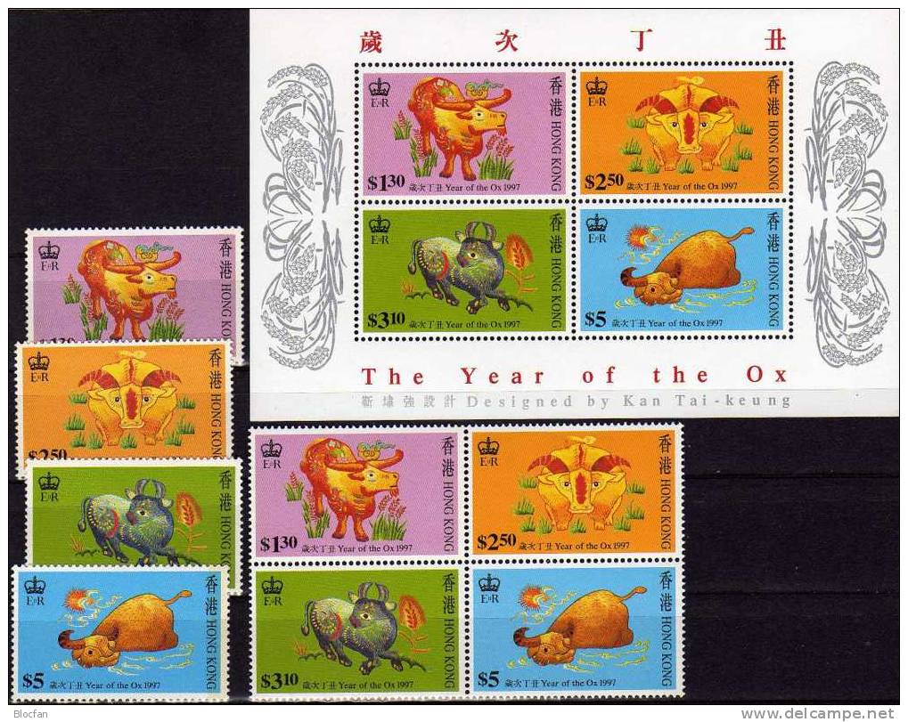 Year Of The Ox 1997 Hongkong 785/8,ZD,Block 45 **/o 27€ Neujahr CHINA Stickerei Hb Blocs M/s New Year Sheet Bf HONG KONG - Autres & Non Classés