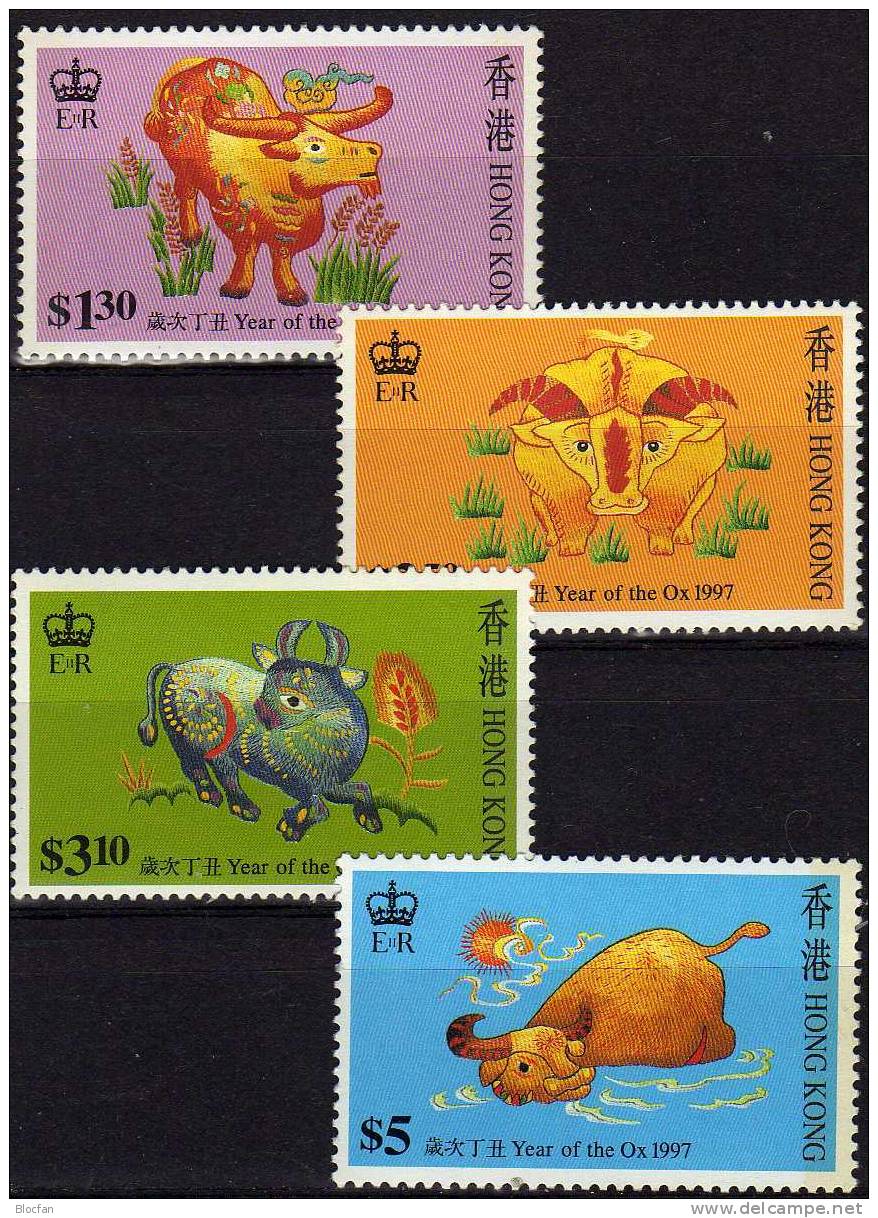 Year Of The Ox 1997 Hongkong 785/8,ZD,Block 45 **/o 27€ Neujahr CHINA Stickerei Hb Blocs M/s New Year Sheet Bf HONG KONG - Autres & Non Classés