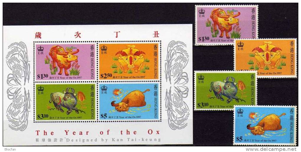 China Year Of The Ox 1997 Hongkong 785/8+Block 45 ** 8€ Chinesisches Neujahr Stickerei Bloque Hb Bloc Sheet Bf HONG KONG - Año Nuevo Chino