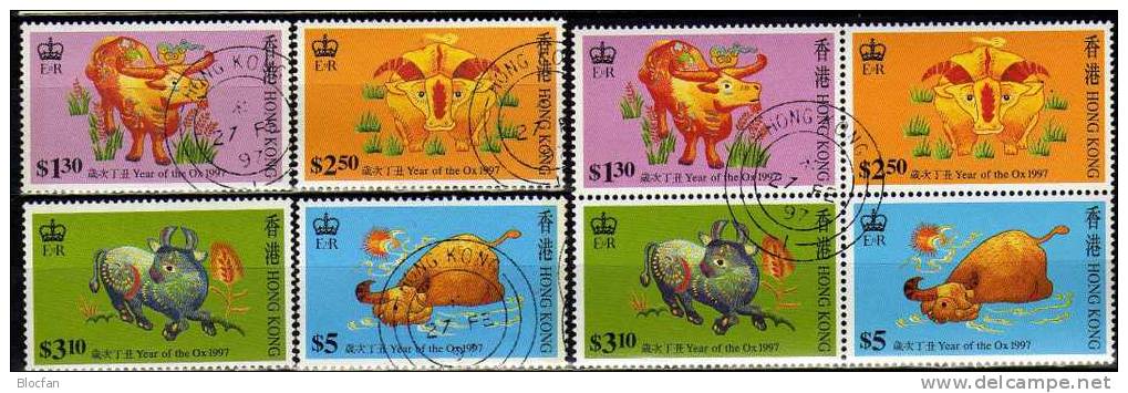 China Year Of The Ox 1997 Hongkong 785/8, ZD + Block 45 O 15€ Chinesisches Neujahr Stickerei Bloc Sheet From HONG KONG - Astrologie