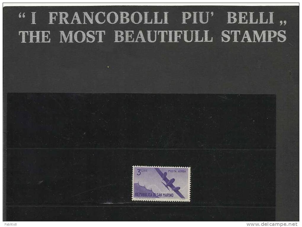 SAN MARINO 1946 POSTA AEREA AIR MAIL VIEWS VEDUTE LIRE 3  MNH - Luftpost