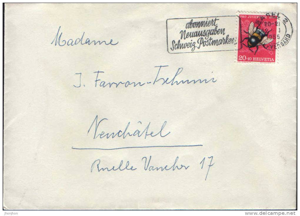 Suisse - Lettre Circulee En 1955 - Pro Juventute- Avec Un Cachet De Publicite - Abejas