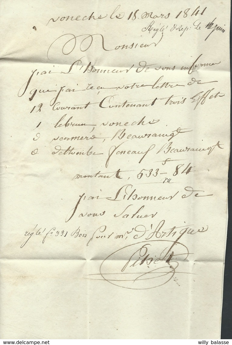 Belgique Précurseur 1841 Lettre Avec Boîte R De Vonêche + T18 "BEAURAING". - 1830-1849 (Onafhankelijk België)