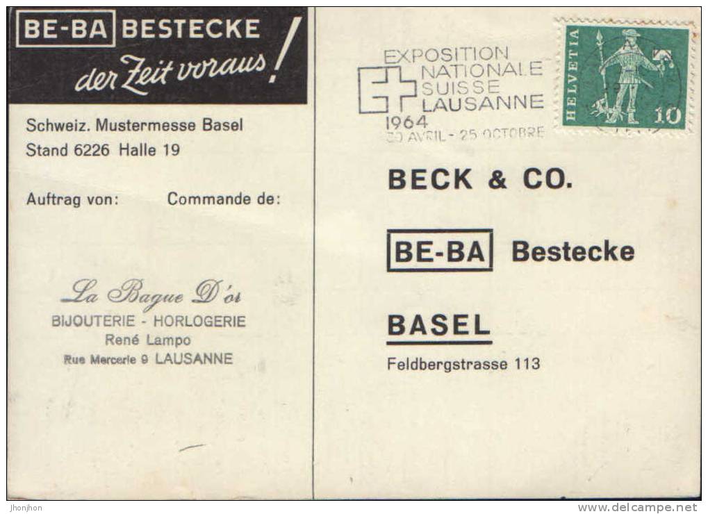 Suisse - CP Circulee En1964 Avec Un Cachet De Publicite - Exposition Nationale Suisse Lausanne - Other & Unclassified