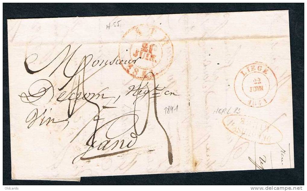 Belgique Précurseur 1841 Lettre Càd ATH + Au Dos OVAL "déboursé/Liège". - 1830-1849 (Independent Belgium)
