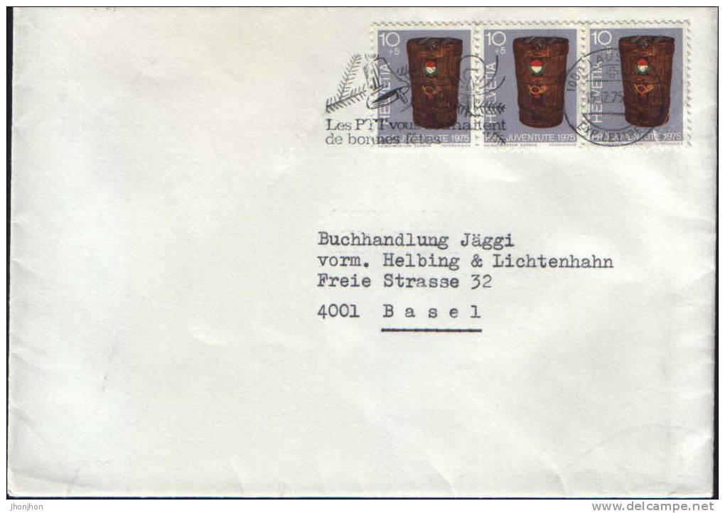 Suisse-Enveloppe Circule En 1975 Avec Un Cachet De Publicite-Pro Juventute - Briefe U. Dokumente