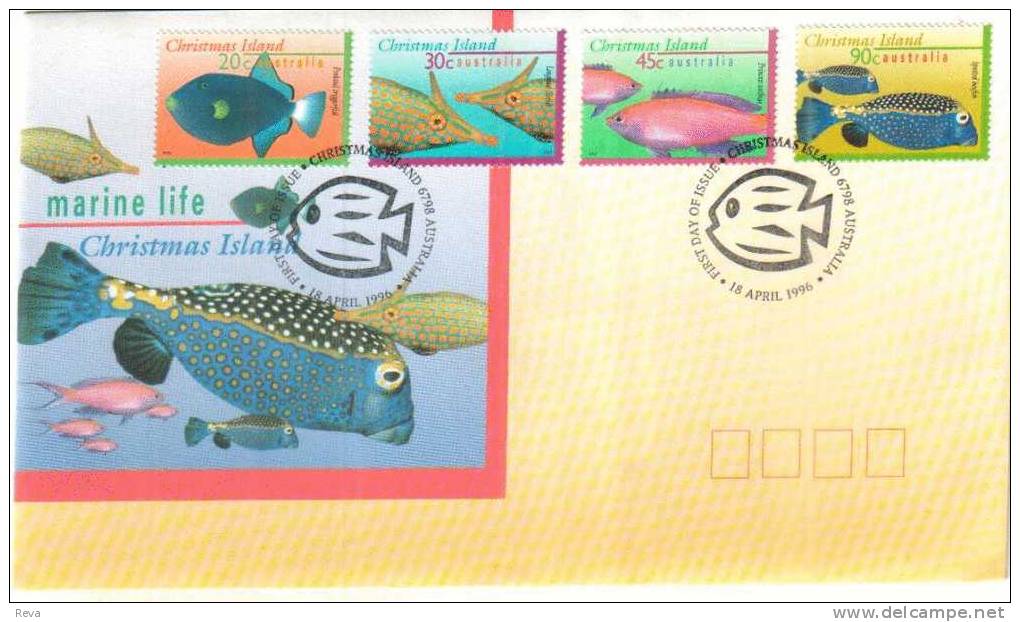 CHRISTMAS ISLAND FDC MARINE LIFE FISH SET OF 4  STAMPS  DATED 18-04-1996 CTO SG? READ DESCRIPTION !! - Christmas Island