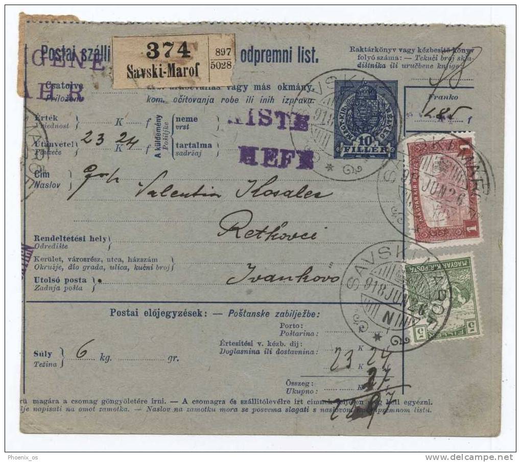 CROATIA - SAVSKI MAROF, Package Card, Hungarie Francature, 1918. - Croatia