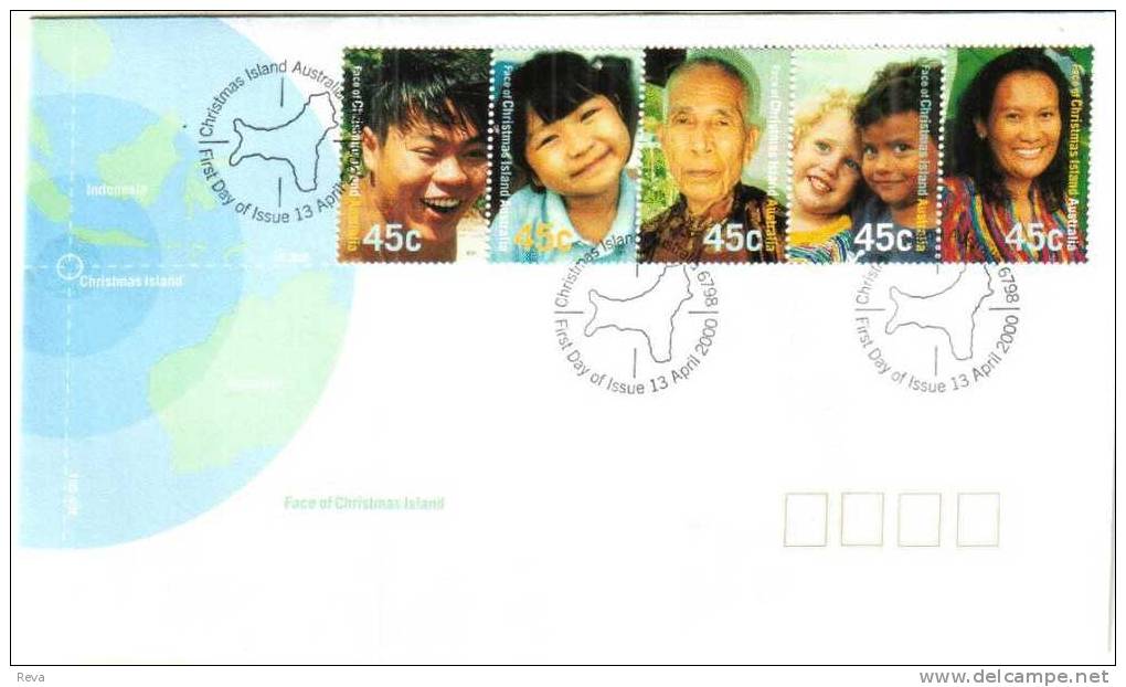 CHRISTMAS ISLAND FDC FACES WOMAN CHILD CHILDREN SET OF 5 STAMPS  DATED 13-04-2000 CTO SG? READ DESCRIPTION !! - Christmas Island